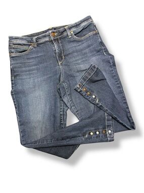 Bandolino Lisbet Crop Jeans Size 10 Dark Wash Stretch Button Hem preowned